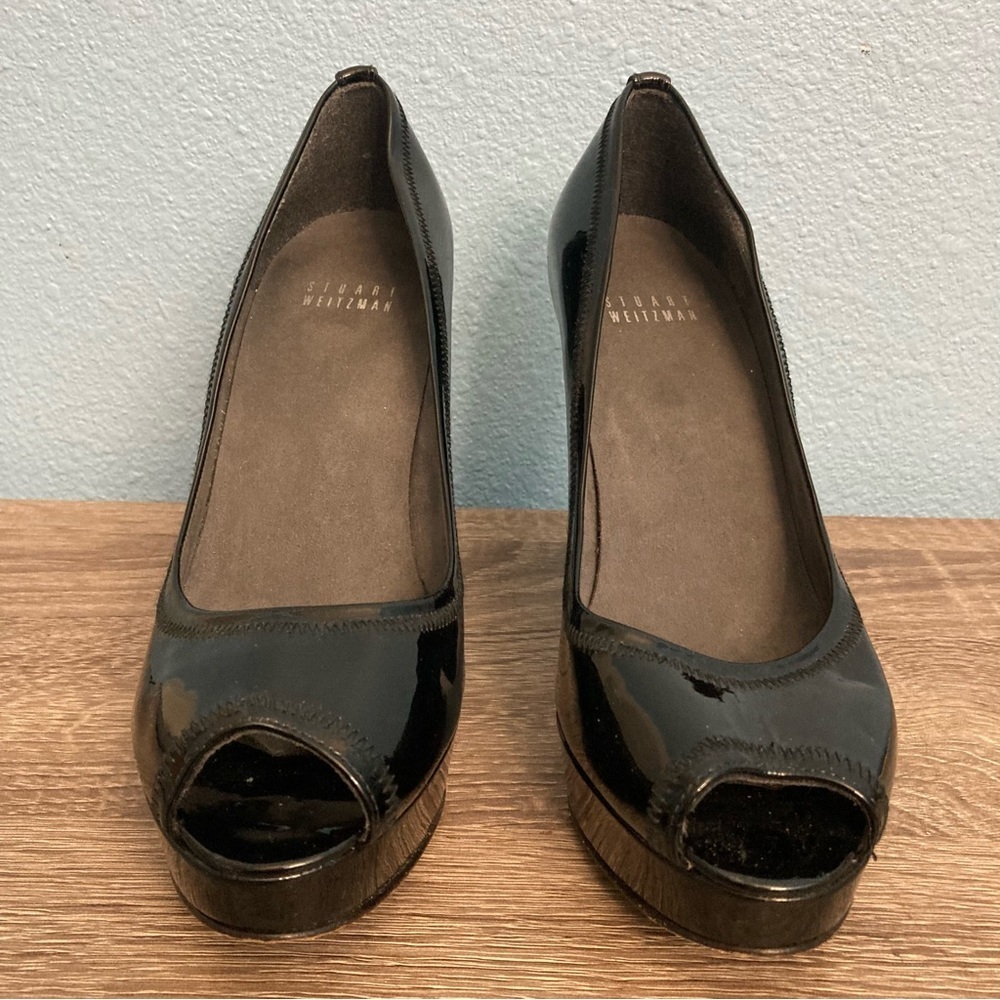 Stuart Weitzman Peep Toe Pump Heels - Black - 7M - Picture 2 of 10